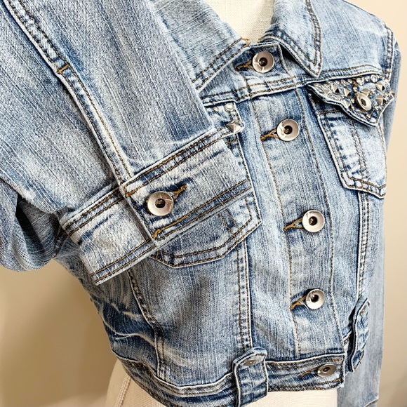 Soho Babe Cropped Jeweled Studded Jean Jacket Medium - Picture 5 of 11